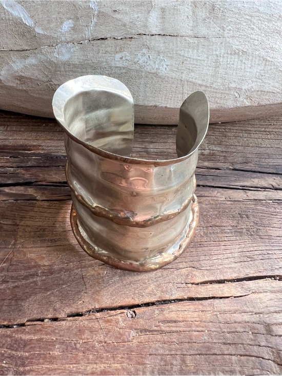 Jewelry - Massive Hand-Hammered Metal Cuff Bracelet in Mixed Metals
